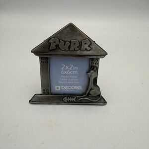 Decorel Cat Purr Pewter Metal Mini Picture Frame 2x2 House Shape Vintage Style